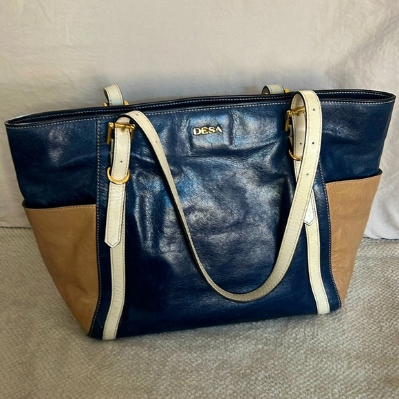 DESA 1972 Leather Colorblock Shoulder Tote - Picture 1 of 6